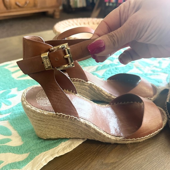 Vince Camuto Leather Espadrille Wedge Sandals Bundle Lot Black Tan 2 Pairs 9.5 - Picture 5 of 11